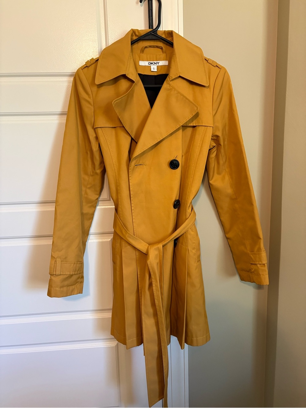 DKNY Women's Mustard-Gold Double-Breasted Trench Coat